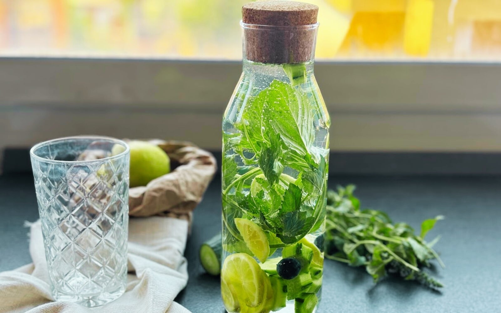 Acqua aromatizzata: ricetta limone, menta e mirtilli.